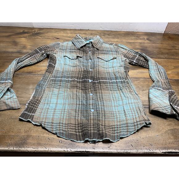 Tasha Polizzi Blouse Small Pearl Snap Button Western Shirt Flare Sleeves - Picture 2 of 11